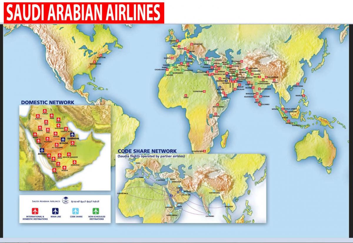 Ramani ya Saudi Arabia airlines njia