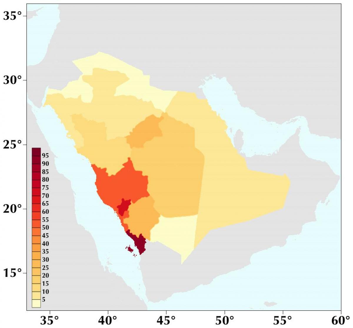 Saudi Arabia wiani idadi ya watu ramani