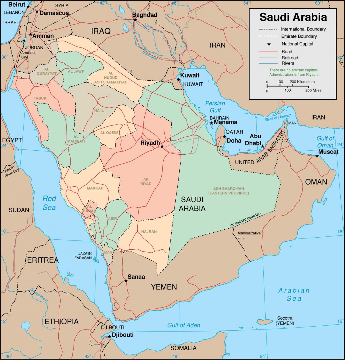 Ramani ya Saudi Arabia mikoa