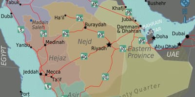 Ramani ya Saudi Arabia na miji umbali